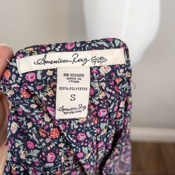 American Rag Womens Size Small Blue Floral Semi Sheer Peplum Blouse Prairie - Picture 6 of 8